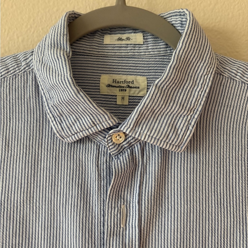 Hartford Men’s Seersucker Button-Up Shirt – Size M (Slim Fit)